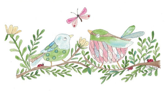 Pink Fairy Wren & Bluebird greeting card
