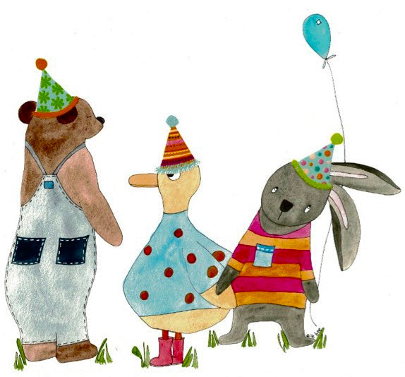 Kids Party invitation set of 4 greeting cards with stickers