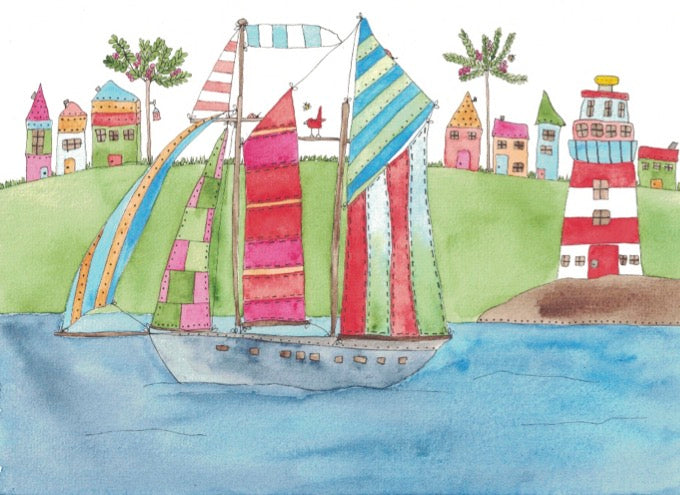 "Sailing along the coast" greeting card