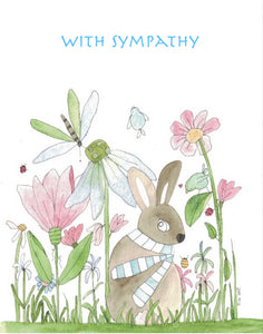 "With Sympathy - bunny in garden" greeting card
