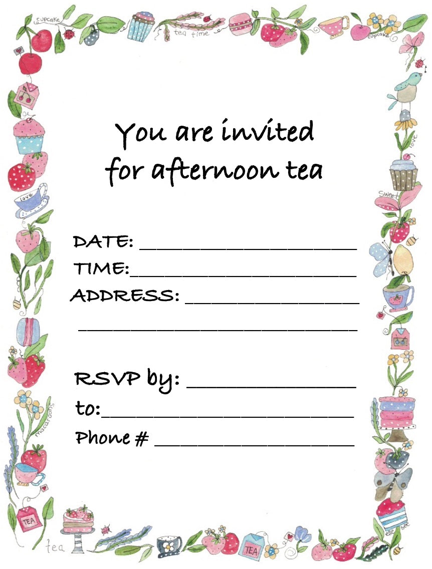 "Afternoon tea" invitation tea party set of 6
