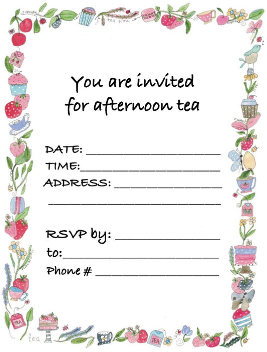 "Afternoon tea" invitation tea party set of 6