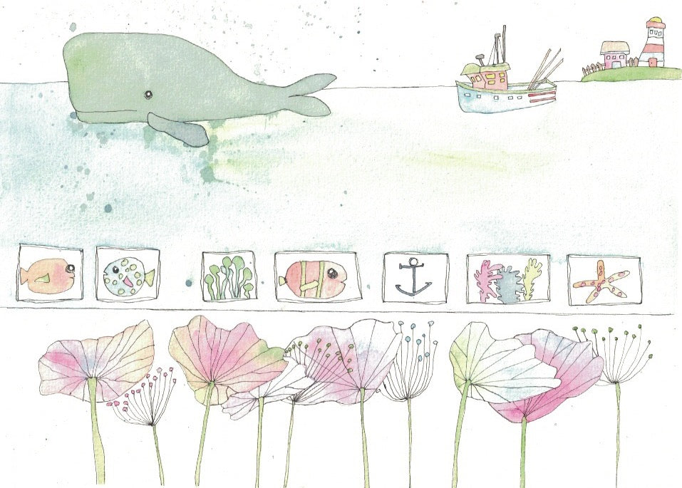 "Whale and Poppies" greeting card