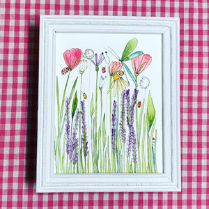 “Lavender Garden” Original watercolour in vintage frame