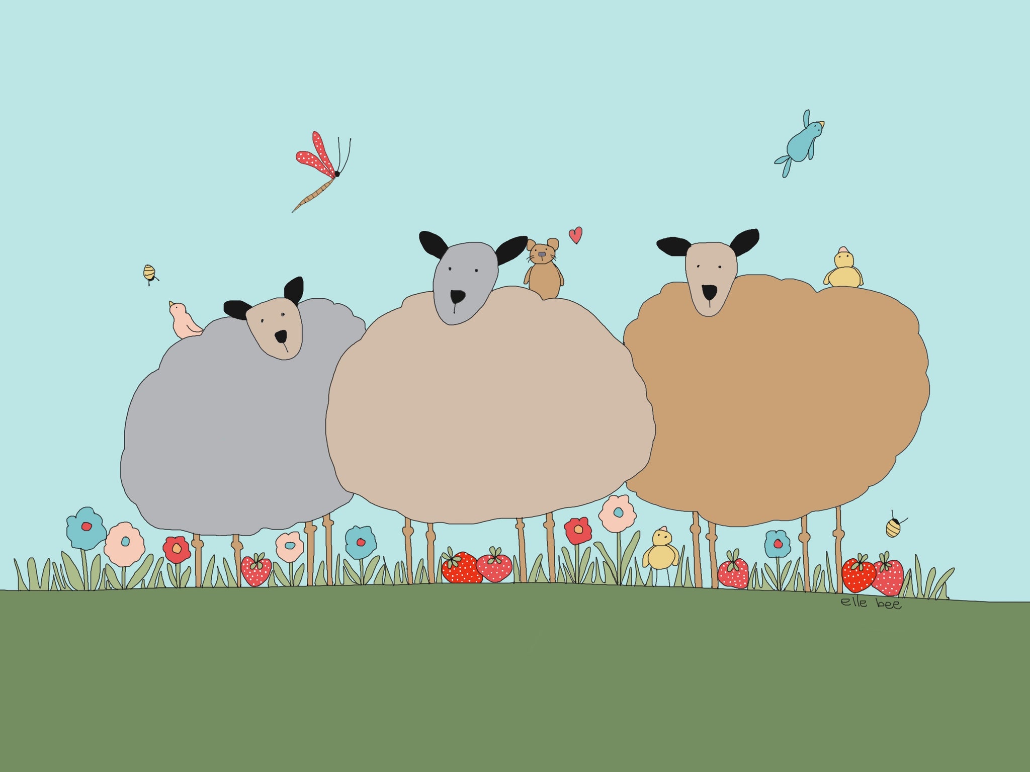 Greeting card "3 fluffy sheep"