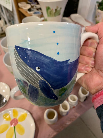 Large tea or coffee mug whale and coral