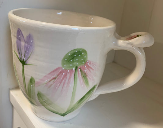 Large wheel thrown mug "Pastel wildflowers"