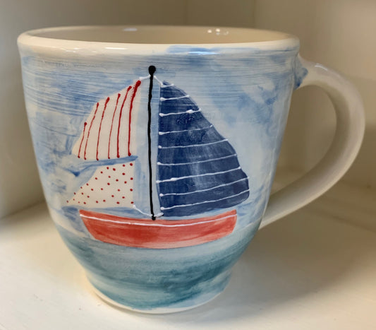 Large wheel thrown mug "Sailboat"