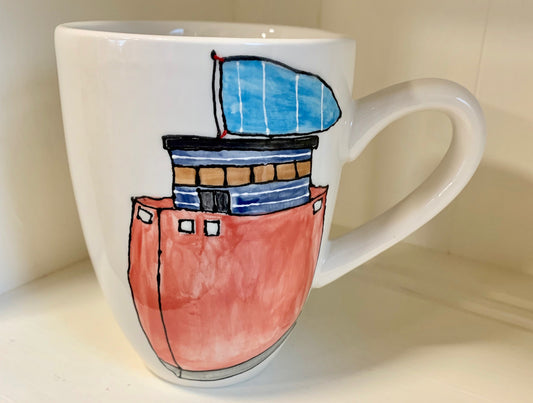 Tall latte red ship mug