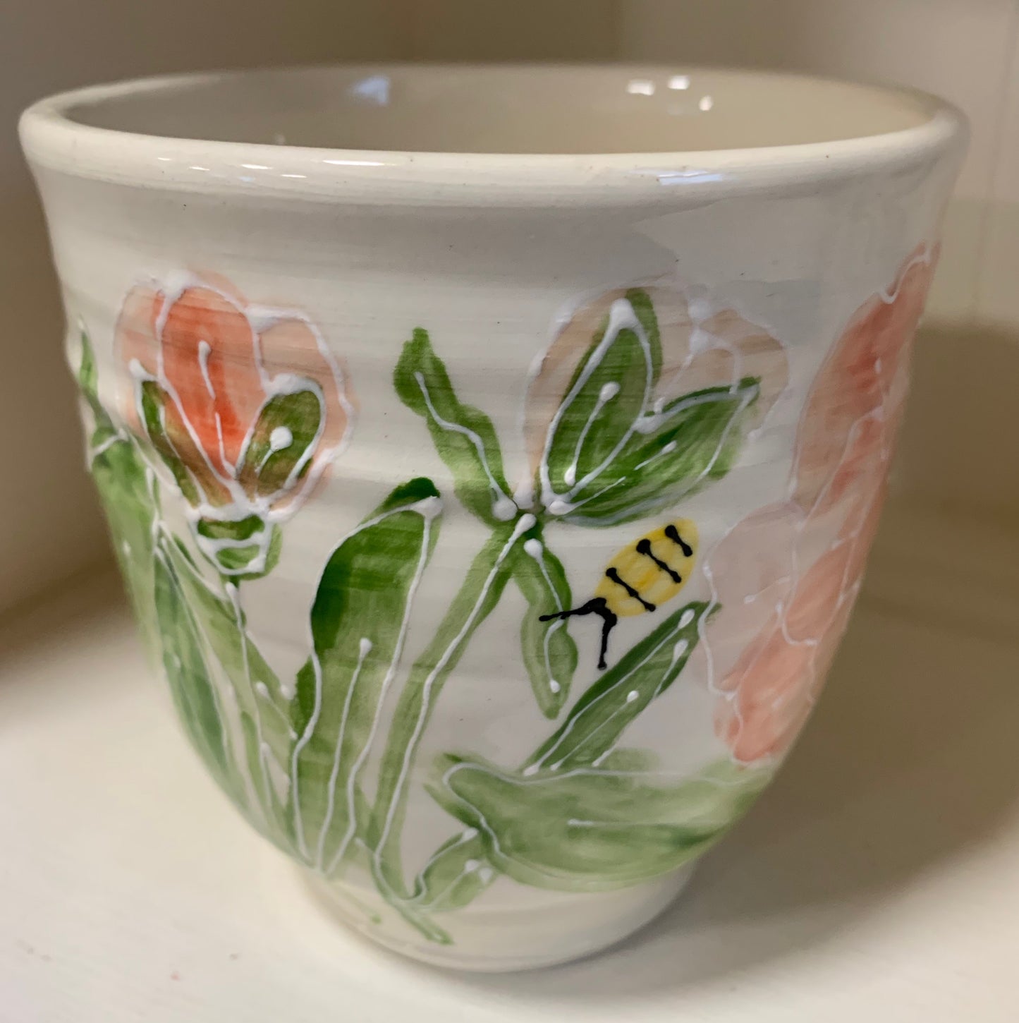 Large wheel thrown mug "Pink Peony garden"