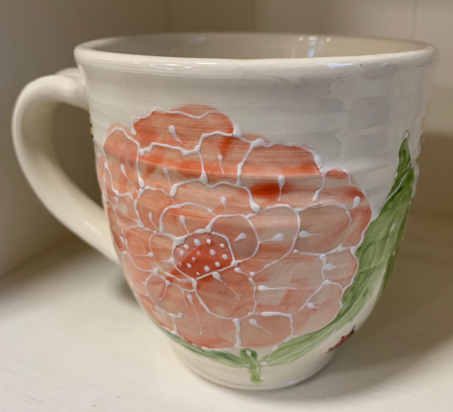 Large wheel thrown mug "Pink Peony garden"