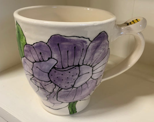 Large wheel thrown mug "purple peony"