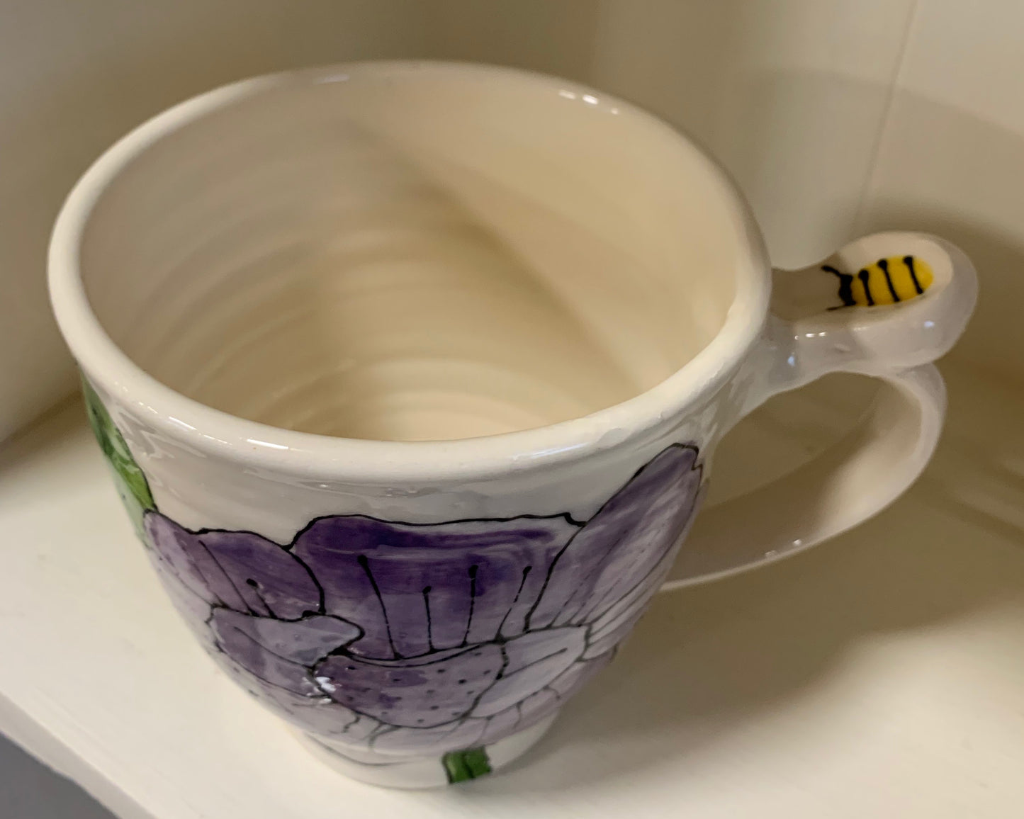 Large wheel thrown mug "purple peony"