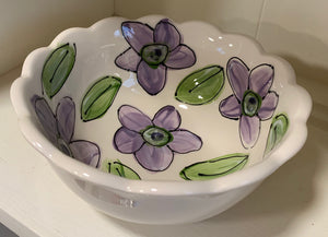 Scalloped Bowl "Purple Daisies"