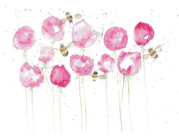 “Peonies and Bees” greeting card