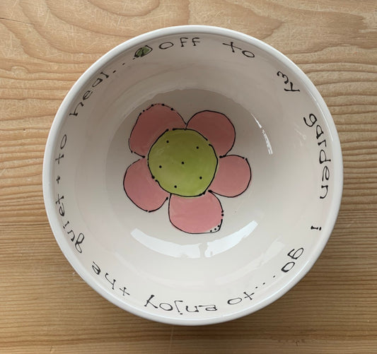 Cereal bowl "Off to my garden" flower bird bee ladybug
