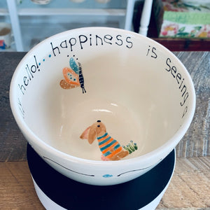Extra large cereal bowl "Happiness..." bunny and butterfly