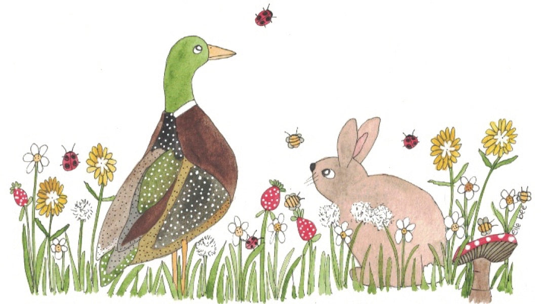 Greeting card "Duck in dandelions"