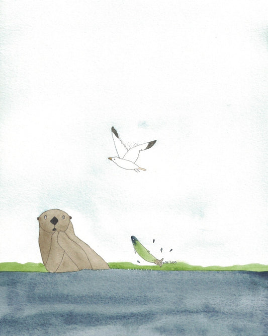 Greeting card "Sea otter and fish"