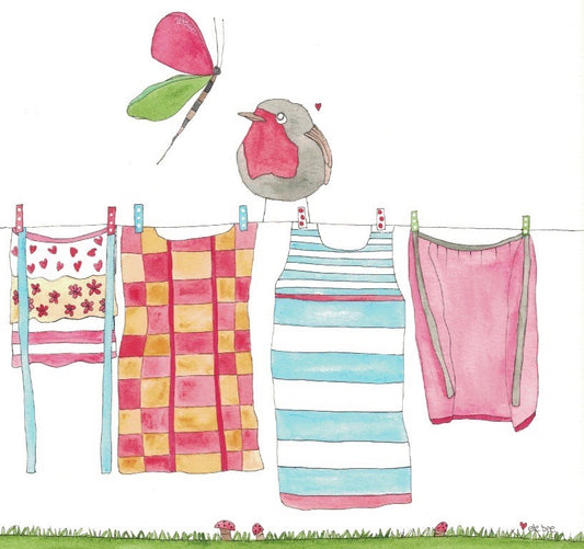 Greeting card "Spring robin on a clothesline"